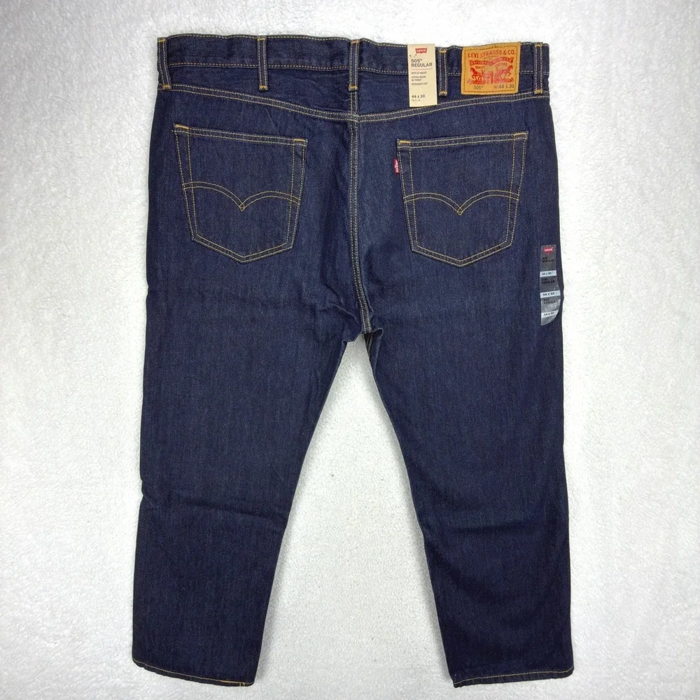 Levis 505 Regular Fit Straight Leg Jeans Mens‎ 44x30 Blue NWT Dark Wash